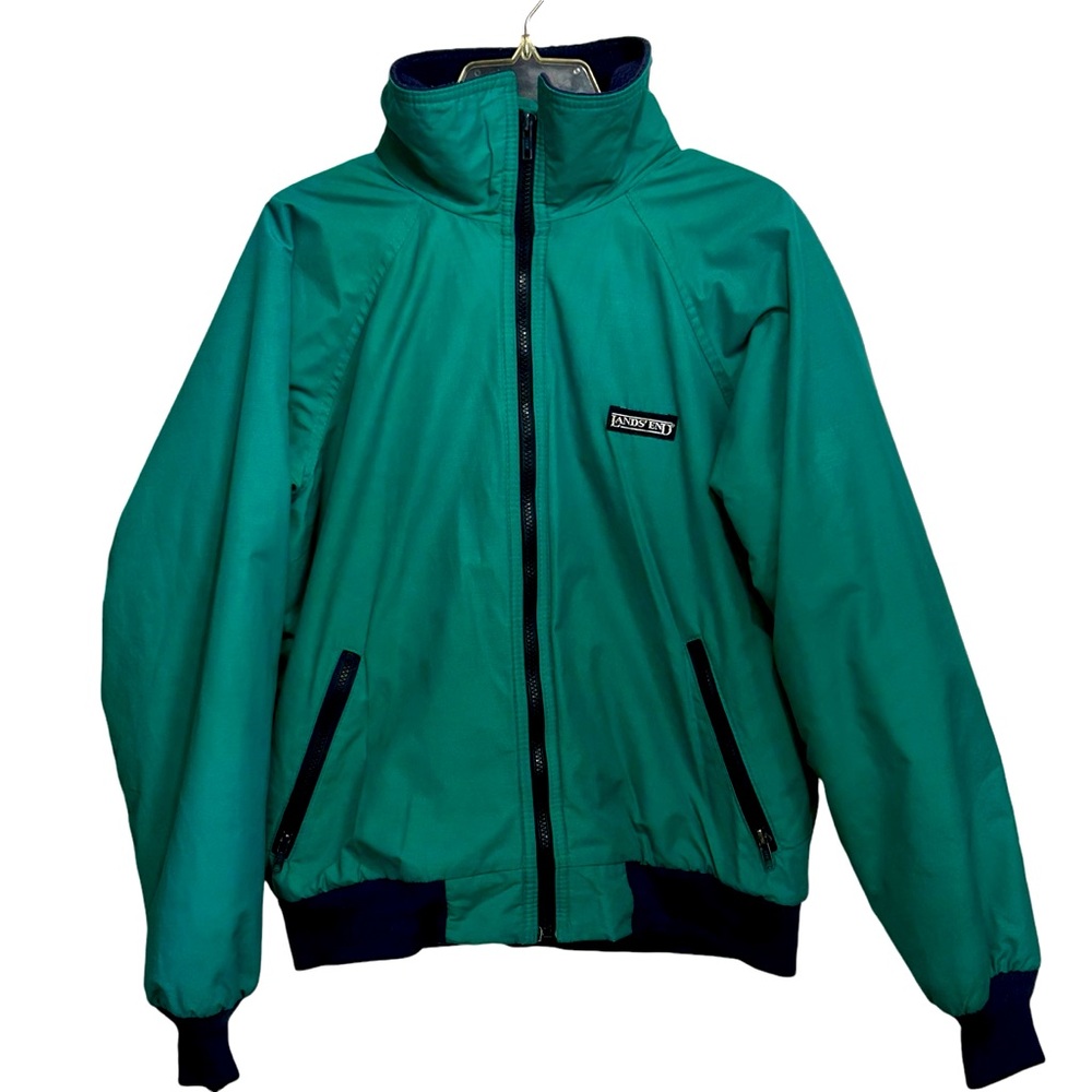 Lands' End Teal Windbreaker Jacket with Navy Trim